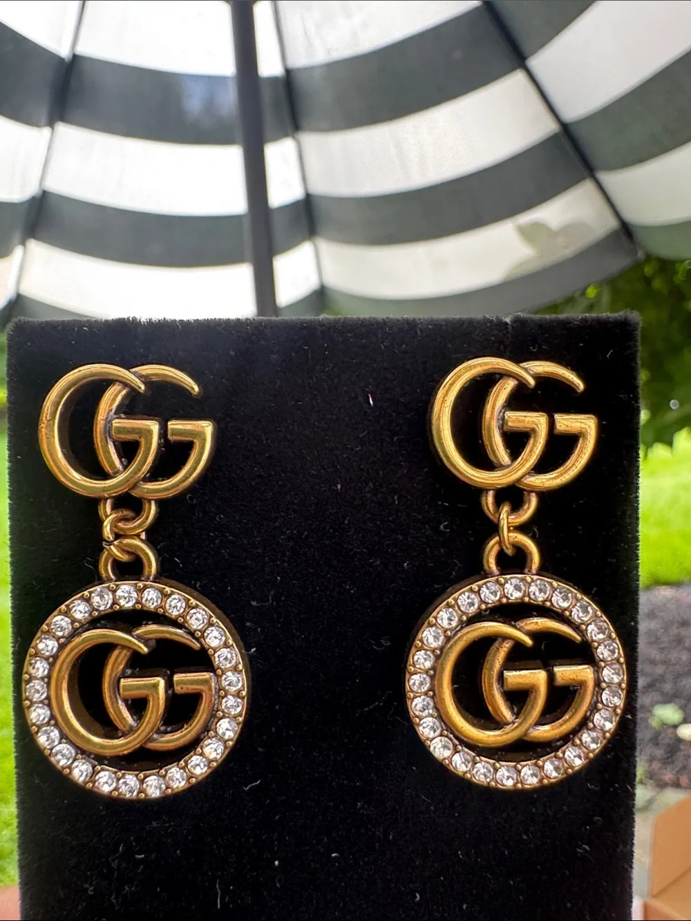 Earrings Gold and Crystal Double GG Drop Earrings